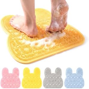 Shower Foot and Back Scrubber with Suction Cups, Exfoliating Bath Wash Pad, Shower Foot Scrubber to Soothe Achy Feet, Wall Mounted Slip Suction Cups for Use in Cleaner Men and Women (Yellow)