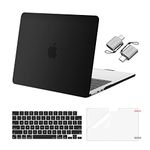 MOSISO Compatible with MacBook Air 13 inch Case 2024 2023 2022 M3 A3113 M2 A2681 Touch ID, Plastic Hard Shell&Keyboard Cover&Screen Film&Type C Adapter for MacBook Air 13.6 inch Case, Black