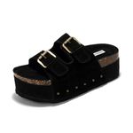 Project Cloud Platform Sandals Women, Genuine Leather Footbed Wedge Sandals for Women 2024, Comfortable Non-Slip Womens Sandals Platform Heels Womens Footwear (Oliy), Black, 7