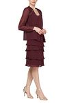 S.L. Fashions Women's Embellished Tiered Jacket Dress (Petite and Regular), Fig, 16 Petite