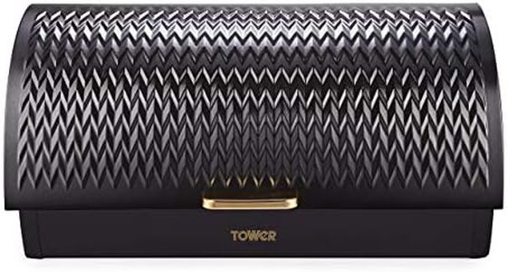 Tower T826090BLK Empire Roll Top Bread Bin, Stainless Steel, Black and Brass, One Size
