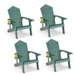 ORALNER Outdoor Adirondack Chair with Cup Holder, Set of 4 Plastic Resin Outdoor Deck Chair, 380 LBS Capacity, for Patio, Backyard, Porch, Balcony, Poolside, Garden, Lawn, Firepit (4, Green)
