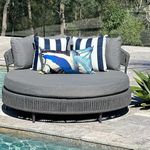 LOCCUS Outdoor/Pool Side/Garden/Balcony/Porch/Backyard/Terrace/Patio/Beach/Circular Sofa Wicker and Rope Unique Design Daybed with Table Furniture Set(Grey)