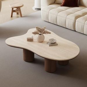 Cloud Shape Coffee Table, Stone Coffee Table, Mid Century Modern Center Table for Living Room, 48.4" Irregular End Table with 4 Sturdy Legs, Brown