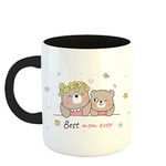 Happu - Mother's Day Tea/Coffee Printed Mug, Mothers Day Quotes - Best Mom Ever Bear, Mother Day Coffee Mug, Mothers Day Gift for Mom Special, Gifts for Working Women/Homemaker/Mom, 325ML, 4305-BK