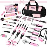 SHALL 246-Piece Ladies Home Hand Tool Set Kit with Bag and Multiple Tools Including Screwdrivers, Wrenches, Hammer, Tape, Pliers, Knife, and Saw, Pink