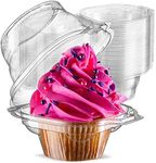 Prestee 50 Individual Single Cupcake Containers, Boxes, Holders - Stackable, With Connected Airtight Deep Dome Lid, BPA-Free, Individual Cupcake Containers