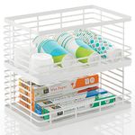 mDesign Wide Stackable Metal Wire Food Baskets with Open Front for Kitchen, Pantry, Cabinet, Countertop, Bin for Fruit, Vegetable, and Snack Storage Organizer, Carson Collection, 2 Pack, Matte White