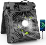 JINLICTE Solar Camping Fan with LED Lantern, 20000mAh Rechargeable Battery Powered with 10W Solar Panel and Emergency Power Bank, Quiet Battery Operated Tent Fan for Picnic, Barbecue, Fishing, Travel