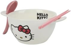 Bioworld Hello Kitty Sanrio Enjoy The Little Things Ceramic Ramen Bowl With Spoon & Chopsticks