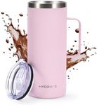 HYDRATE Tumbler with Handle 32oz Pastel Pink Rose Coffee Mug, Stainless Steel Reusable Travel Mug, BPA-Free Vacuum Insulated Camping Mug with Lid - Powder Coated Thermal Coffee Mug