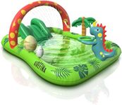 Inflatable Kids Pool, Airefina Dino Planet Inflatable Play Center Kiddie Pool with Water Slide, Ultra Thick 97"x76"x41" Toddle Pool with Play Ball Hoop, for Backyard, Garden, Water Park, Ages 3+