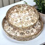 DECOR HOUSE Set of 2 MDF Round Wooden Enamel Coated Serving Trays | Organizing Decorative Tray for Kitchen & Dining (12x12 & 10x10 Inches) (Cream Golden)