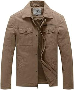 WenVen Men's Flat Collar Casual Cotton Outfit Jacket (Khaki, M)