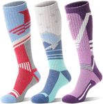 Merino Wool Ski Socks for Mens Womens Winter Thermal Warm Thick Knee High Snowboarding Skiing Socks for Cold Weather 3 Pairs Gifts Stocking Stuffers(Red/Blue/Purple,M)