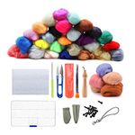 Needle Felting Wool Kit, 36 Colors Wool Roving Set for Hand Spinning DIY, Fibre Yarn Craft Supplies with Wool Felt Tools, Foam Mat and Instruction for Starters Tool Kit