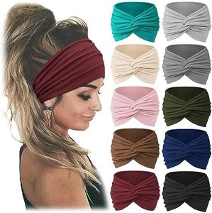 Jesries 10 Pack Women Headbands African Wide Hair Wrap Extra Turban Head Bands for Lady Large Sport Workout Stretch Non-slip Big Hair Bands