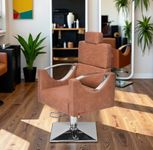SOMRAJ Leather Salon Chair With Push Back System and Hydraulic, Heavy Duty Barber Beauty Parlour Chair With Cushion Seat (Steel Handle Brown)