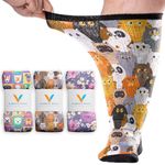 Viasox EasyStretch™ Diabetic Socks for Men & Women, Non Binding Top, Seamless Toe, Loose Fit, 3 Pack (Paws and Petals, X-Large)