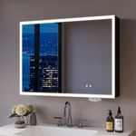 DeerValley Bathroom Mirror Cabinet LED 800x600mm, Aluminium Wall Mounted Medicine Cabinet with 3 Color Dimmable Light, Anti-Fog, Memory Function, Adjustable Shelves, Internal Socket Tissue Slot