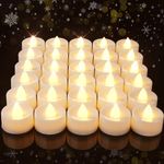 AMAGIC Pack Of 30 Electric Battery Operated Tea Lights Bulk -Realistic Flameless Tealight Candles With Natural Warm White Light,Quality Fake Led Tealight Candles For Holiday,Wedding,Party-No Remote