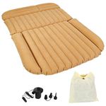 COSTWAY Inflatable Car Mattress, Thickened Car Air Bed with Air Pump and Storage Bag, 190 x 128 cm Universal SUV Back Seat Sleeping Bed for for Camping Travelling (Yellow)