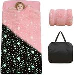 Kids Sleeping Bag Pink Galaxy Stars Glow in The Dark Slumber Bag for Girls Toddler Padded Nap Mats for Preschool Kids Nursery Shining Luminous Sleepover Bag Daycare Kindergarten Slumber Sack