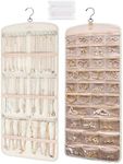 BAGSMART Hanging Jewelry Organizer, Necklace Holder Anti-tangle Earrings Rings Hanger with Pockets Hang on Closet, Wall, Door,1 Piece, Large Beige