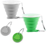 2 Pcs Silicone Foldable Cup Collapsible Travel Cup with Lid Silicone Folding Silicone Cups with Plastic Sealing Lid Reusable Portable Cup Set for Outdoor Camping Hiking (Green Grey) (Green Grey)