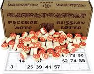 AEVVV Russian Lotto Board Games - Russian Bingo Games for Family - Tambola Kit of Wood Barrels Bingo Cards Chips - Juego De Loteria Game Rusa - Loto Souvenirs