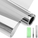 DARUITE One Way Window Film See Out Not in Privacy Film for Glass Windows, Mirror Window Film Non-Adhesive Static Cling, Reflective Anti-UV Window Tint for Home, Office(Silver-silver,44.3x200cm)