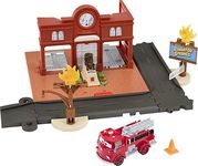 Mattel Disney Pixar Cars On The Road Toys, Red’s Fire Station Playset with Die-cast Fire Truck & Kid-Activated Action