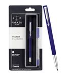 Parker Vector Standard Chrome Trim Roller Ball Pen| Blue Body Color| Ink Color : Blue | Ideal For Professional Use