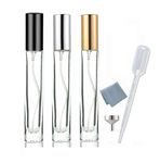 ELFENSTALL - Thick Glass 3PCS 10ml 1/3oz Gold Silver Black Spray Bottle Perfume Hydrating Fragrance Fine Mist Atomizer Cosmetic Container Round Tube Makeup Tool Gift