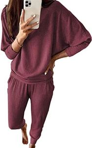 PRETTYGARDEN Women's Fall Fashion Outfits 2 Piece Sweatsuit Solid Color Long Sleeve Pullover Long Pants Lounge Set (Wine Red,XX-Large)
