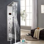 Happybuy 6 in 1 LED Shower Panel Tower System Rainfall and Mist Head Rain Massage Stainless Steel Shower Fixtures with Adjustable Body Jets