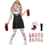 CULTURE PARTY Zombie Cheerleader Fancy Dress Girls Halloween Costumes, Bloody Halloween Cheerleader Costume Women, High School Girls Kids Dead Cheerleader Outfit