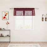 Burgundy Red Valance 16 inches Long Sheer Curtain Valance Living Room Bedroom Kitchen Voile Linen Textured Transparent Valance Curtain Small Short Door Window Treatment 1 Panel Rod Pocket