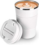 camako Coffee Cup Insulated, Reusable Travel Stainless Steel Mug with Leakproof Lid & Eco-Friendly for Coffee (18oz/510ml, White)