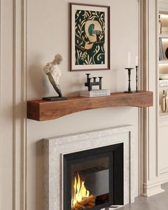 60 Inch Floating Fireplace Mantel Shelf, Handcrafted Solid Wood fire place Shelf with Arched Front, Easy Wall Mount and Heavy-Duty Bracket, Rustic Modern Mantle for Living Room Farmhouse Décor