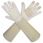 Long Sleeve Gardening Gloves,Leather Puncture resistant,Breathable Pigskin Leather Gauntlet,Rose Pruning Floral(Medium,Beige)