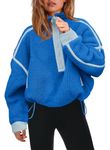 Panadila Womens Half Zip Sherpa Fleece Pullover Soft Oversized Sweatshirt with Pockets Warm Fuzzy Sweater, Bright Blue, S