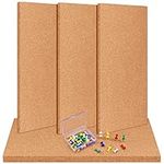 TUPARKA 6 Pack Cork Board Wall Bulletin Boards 17"x8" - 1/4" Self-Adhesive Corkboards for Wall with 100 Push Pins Square Bulletin Boards Cork Tiles for Wall Home School Office Decorative