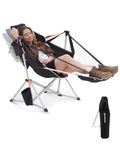 KingCamp Hammock Chair with Footrest, Swinging Portable Folding Camping Chairs for Adults MAX 400lbs Heavy Duty Foldable Oversized Rocker with Cup Holder Pillow for Outdoor Beach Patio Sport Lawn