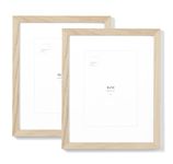 Set of 2, (8x10 in | 20x25 cm) Natural Solid Oak Wood Picture Frame Matted Poster Frame Wall and Tabletop Photo Frame