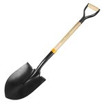 Tolsen Garden Shovels For Digging,Spade Shovel,Garden Shovel For Planting,D Handle Steel Shovel Pointed Wooden Handle,Carbon Steel,Round Point Shovel, Head is 8.5Wide by11.5deep,Overall Length 42in