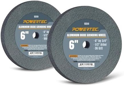 POWERTEC Bench Grinder Wheel 6 Inch White 36 & 100 Grit, Aluminum Oxide Grinding Wheel for Bench & Pedestal Grinder, 3/4" Thick 1/2" Arbor, Sharpening & Shaping Drill Bits, Blade, Chisel, 2PK (15530)