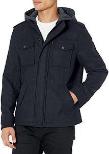 Levi's Men's Wool Blend Hooded Military Jacket, Navy, Small