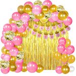 Party Propz Pink Happy Birthday Decoration Kit for Girls 46pcs Combo Banner (cardstock) Golden Foil Curtain Balloon Metallic Confetti Girls Birthday Decoration Items / Kids Birthday Decoration Items