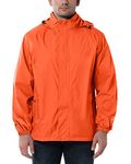 Outdoor Ventures Men's Lightweight Raincoat Packable Rain Jacket Waterproof Raincoat with Hood Active Outdoor Windbreaker (Orange Red-Stowaway Hood, L (Chest: 42-44))